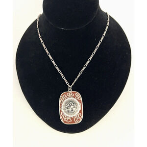 Vintage Red Enamel Floral Faux Pearls Silver Necklace & Pendant STUNNING DETAIL